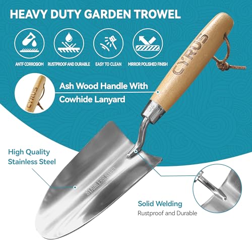 12.6 Inch Stainless Steel Hand Trowel with Ash Wood Handle Garden Shovel