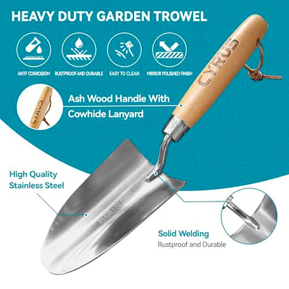 12.6 Inch Stainless Steel Hand Trowel with Ash Wood Handle Garden Shovel