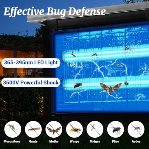 Solar Bug Zapper Outdoor 3000V, Rechargeable Mosquito Zapper with Solar Panel & USB Charging, Waterproof Cordless Electric Fly Trap with Auto Light Sensor for Patio Yard Garden Camping