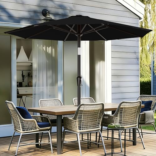 AreShark 9FT Outdoor Patio Umbrella with Tilt and Crank, Black - color: Black, size: 9ft