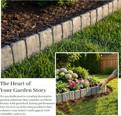 20PCS Faux Stone Edging for Landscaping, Imitation Stone Garden Fence Plastic Retaining Edging Border, for Flower Bed Edging,Yard Edging,Lawn Trees and Gardens(Grey)