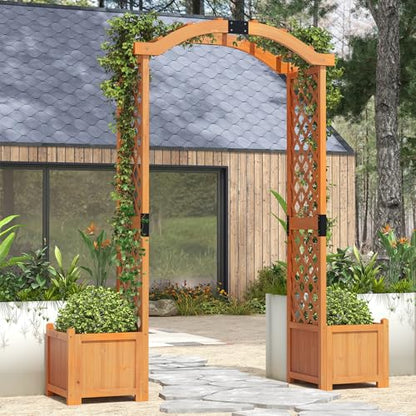 Giantex Garden Arbor with Planter Boxes, Wooden Arch with Trellis and Raised Garden Bed for Climbing Vine Plants Vegetables Herbs, Decorative Arbor Archway for Wedding, Ceremony, Party (Orange)