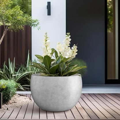 Kante Accent Round Bowl Pale Gray Concrete Planter 15.7" Dia, Outdoor - color: Natural Concrete, size: 15.7" d