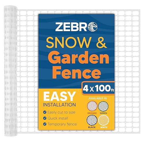 ZEBRO 4' x 100' White Plastic Garden Fence Roll – Standard Duty Safety Netting for Snow, Poultry, Deer, Dogs – Reusable Outdoor Barrier for Yard, Landscaping, Animal Protection - color: White, size: Standard-Duty 4' x 100'