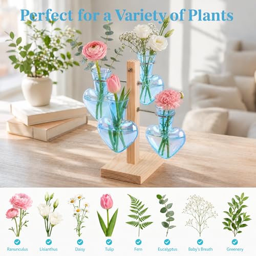Nacome Plant Terrarium Propagation Stations: Blue Vase with Wooden Stand - color: Blue