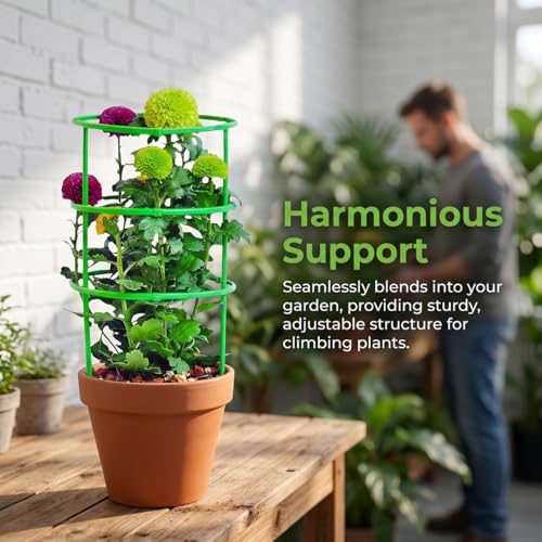 9 Packs Plant Support Stakes, 20 Inch Half Round Stackable 3 Tier Garden Flower Support Cages for Tomato, Monstera, Peony, Hydrangea, Climbing Plants Indoor Outdoor