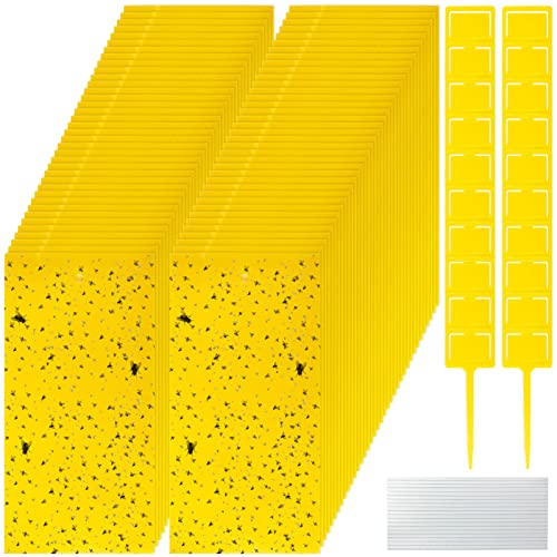 Qualirey 220 Pcs 7.9 x 4 Inch Yellow Sticky Traps for Plant Gnats Dual Sided Fruit Fly Sticky Traps for Indoors Outdoors with Twist Ties & Plastic Holders for Insect, Fungus Gnats, Whiteflies, Aphids - size: 7.9 x 4 Inch