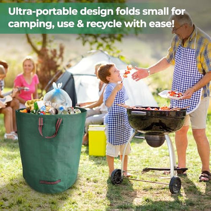 3-Pack 72 Gallon Reusable Yard Waste Bags with Plastic Ring, Extra Large Leaf Bags for Lawn Debris, Grass Clippings, Camping Trash Bin, Heavy Duty Collapsible Garden Bins with 4 Handles