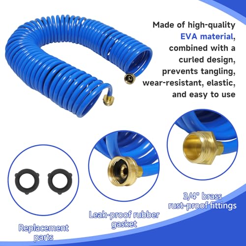 Coil Hose,3/8" EVA Coil Garden Hose 50 FT,Curly Water Hose - color: Blue, size: 50FT