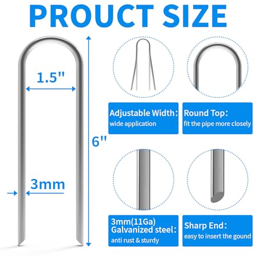 MySit 6 Inch 50 Pack U Shaped Galvanized Drip Irrigation Stakes 11 Gauge - size: 6 Inch