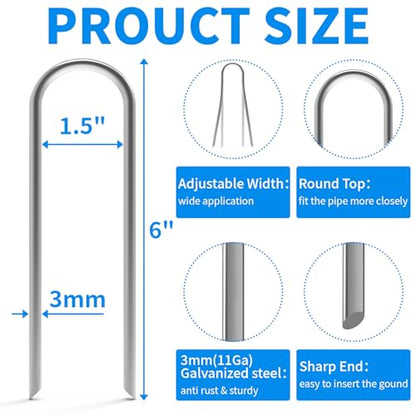 MySit 6 Inch 50 Pack U Shaped Galvanized Drip Irrigation Stakes 11 Gauge - size: 6 Inch