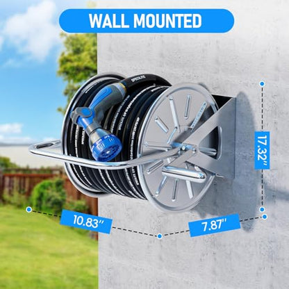 SPECILITE Stainless Steel Garden Hose Reel, 5/8" 75FT Hybrid Rubber Hose - color: Black, size: with 75FT Rubber Hose