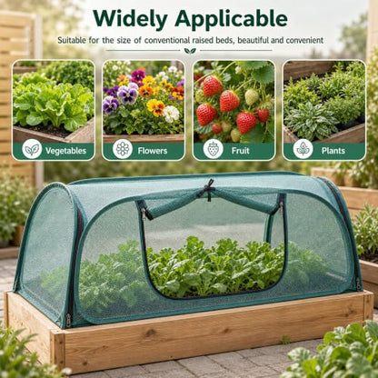 2Pack Garden Covers for Raised Beds, Pop Up Mesh Plant Covers for Outdoors, 30% Sunblock Plant Shade Tent, Crop Cage for Seedlings Vegetable Against Birds, Animals, with 8 Stakes (45"X22"X16")