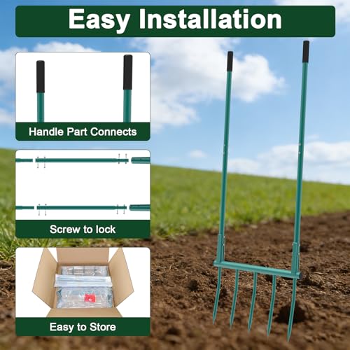 Broad Fork Garden Tool, 5 Tines Heavy-Duty U-Shaped Hand Tiller