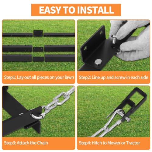 Heavy Duty 8FT Drag Harrow Driveway Grader, Tow-Behind Landscape Rake with 16FT Chain for ATV, UTV, Tractor – Ideal for Gravel, Soil, Sand Leveling and Lawn Maintenance - size: 8FT