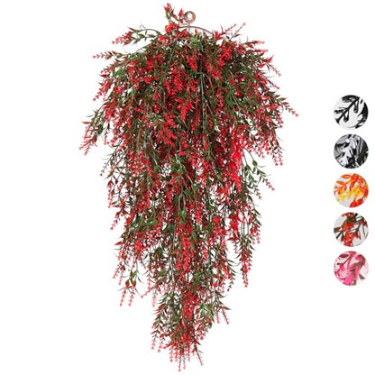 RECUTMS 4Pcs Artificial Fall Lavender Hanging Plants Faux Ivy Greenery(Red) - color: Red
