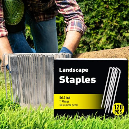 HongWay 120 Pack Landscape Staples, 6 Inch Garden Stakes Galvanized Steel - size: 6 Inch, 120pcs