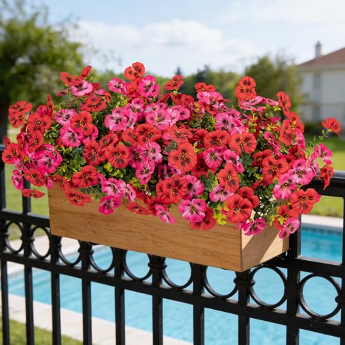 Artificial Flowers for Outdoor Faux Pansies Fake Flowers Plants,12 Bundles - color: Red Dark Pink