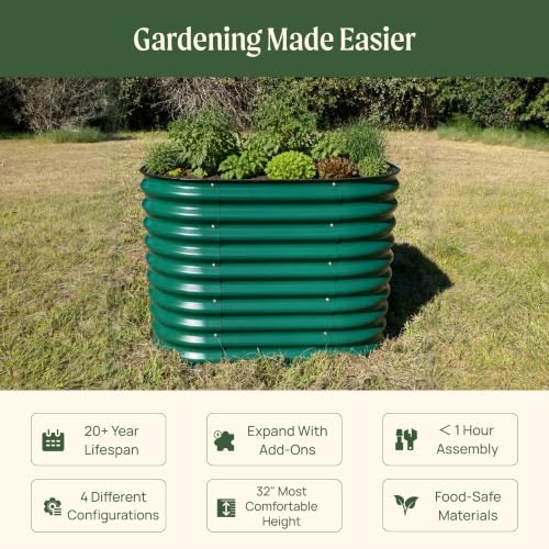 32" Extra Tall Raised Garden Bed Kits, 3.5 x 3.5 x 2.7ft Raised Planter Box Outdoor, 2 x 5 x 2.7ft Deep Root 4 in 1 Modular Metal Raised Beds for Gardening Vegetables Flowers Fruits - Terra Cotta - color: Terra Cotta, size: 4IN1 Modular