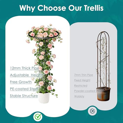 Umbrella Garden Trellis for Climbing Plants Outdoor, 68.9" Mushroom Top Trellis Stackable, Tall PE-coated Metal Obelisk Trellises for Potted Plants, Topiary Tower Vine Support for Rose, Bean, Clematis - size: Large - 68.9" Height