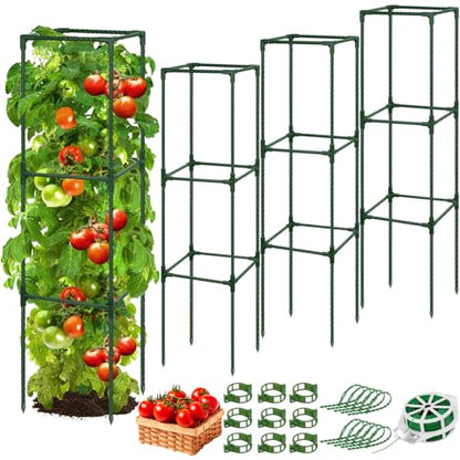 ROADPLUM 3 Pack 48" Tomato Cage for Garden, Heavy Duty Adjustable Plastic Coated Steel Pipe Tomato Stakes Trellis Plant Cages for Vegetable, Fruit, Flower, Rose Vine Climbing Plants - size: 3 PACK