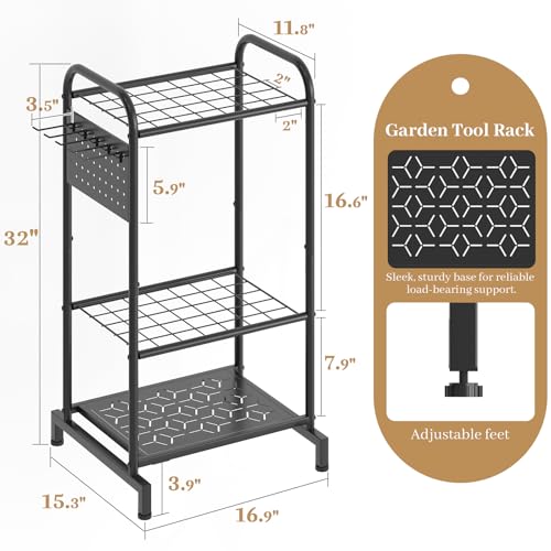 Garden Tool Organizer, Garage Tool Storage Rack, Heavy Duty Metal with Side Pegboard & Adjustable Hooks, Utility Racks for Shed, Patio & Outdoor Use - style: Tool Rack with Side Pegboard & Hooks