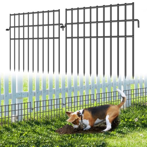 37ft (L) X 13in (H) Garden Animal Barrier Fence, 26 Pack No Dig Dog Fence Border, 1.44in Gap Decorative Fences, Rustproof Metal Wire Garden Border Fence for Dog, Rabbits Ground Stakes - color: Black, size: 26 Panels, 13 in x 36.7 ft