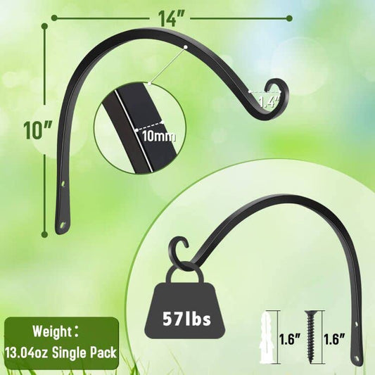 Feed Garden Wall Hook Hanging Plant Bracket 14 Inch, Decorative Straight Plant Hanger for Hanging Bird Feeders, Wind Chimes, Flower Baskets, Yoga Mat, Indoor/Outdoor Use 2 Pack,Black - color: Black-C, size: 14 Inch