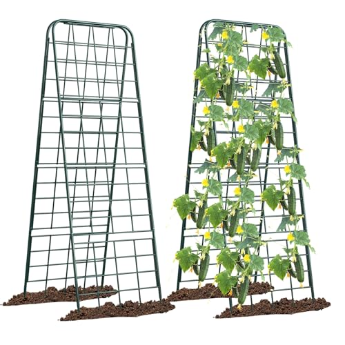 Heavy Duty 50"x17" Adjustable A-Frame Trellis for Climbing Plants – Rust-Proof Metal Garden Trellis with Dense Grid Design, Perfect for Raised Beds, Tomatoes, Cucumbers & Outdoor Vines (Green, 2 Pcs) - color: Green, size: 2 Pcs