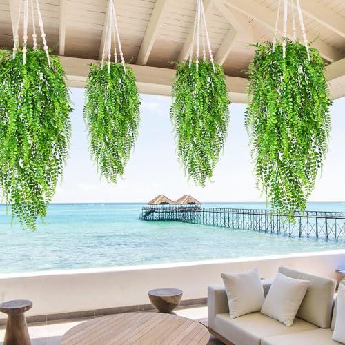 Waipfaru 4Pcs Fake Ferns Fake Hanging Plants Artificial Ferns Vine Greenery - color: Ferns, size: 4Pcs Plants