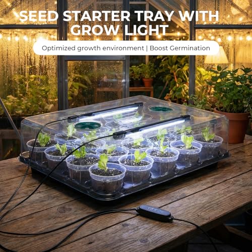 homenote 2 Pack Seed Starter Trays with Grow Lights and 40 3 Inch Pots - size: 3 Inch, style: 2 Pack Tray+Pots+Dome+Grow Light