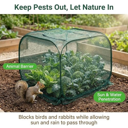Collapsible Pop-Up Mesh Garden Cover（47''x47''x47''for Square Raised Beds-30% Sunblock，Protective Netting Cage for Vegetables, Fruits & Flowers, Keep Birds and Small Animals Out - size: 47''x47''x47''