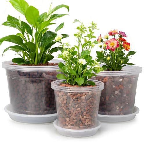 6/8/10 Inch Large Size Clear Nursery Pots with Drainage and Saucers, 9 Pack Plastic Plant Pots for Seedling Starter, Durable Plastic Pots for Indoors - size: 6810inch-9pcs