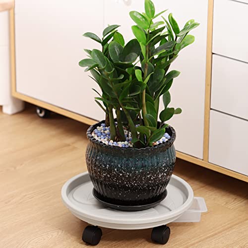 4-Pack 13" Rolling Plant Stand with Wheels, Drainage Tray and Casters - Plastic, Heavy-Duty Dolly for Moving Large, Heavy Plants - Indoor and Outdoor - White - color: Beige