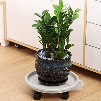4-Pack 13" Rolling Plant Stand with Wheels, Drainage Tray and Casters - Plastic, Heavy-Duty Dolly for Moving Large, Heavy Plants - Indoor and Outdoor - White - color: Beige