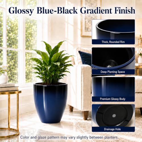 Usocik Large Outdoor Planters, Set of 4, 10/12/21/24 Inch, Navy Blue - color: Navy Blue Gloss