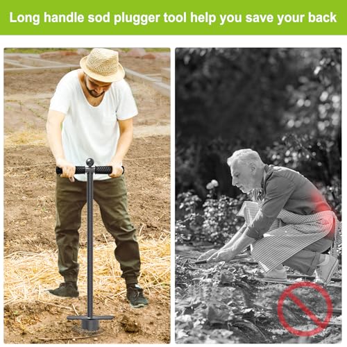 Dolibest Sod Plugger Tool, Grass Plugger Tool with Dual Pedals, Bulb Planter W/Sharp Serrations and Non-Slip Soft Grip Handle, for Lawn Planting Bulbs and Grass Repair (No Assembly) - color: Black G- 3'' depth