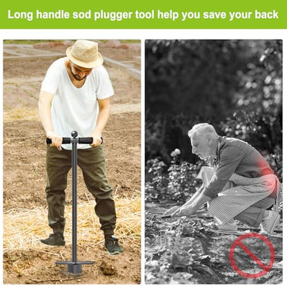 Dolibest Sod Plugger Tool, Grass Plugger Tool with Dual Pedals, Bulb Planter W/Sharp Serrations and Non-Slip Soft Grip Handle, for Lawn Planting Bulbs and Grass Repair (No Assembly) - color: Black G- 3'' depth