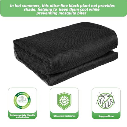 U0U Garden Mesh Netting Kit,7.8 x 24 Ft Plant Netting with Hoops,Bird Net for Garden with 6 Sets Garden Hoops & 18 Clips,Garden Net Bed Cover for Plants Birds Animals Protection (Black) - color: Black