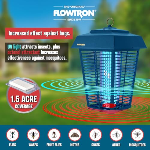 Flowtron Bug Zapper, 1.5 Acre Outdoor, Two 40W UV Bulb, 5600V Zap, Blue - color: Blue