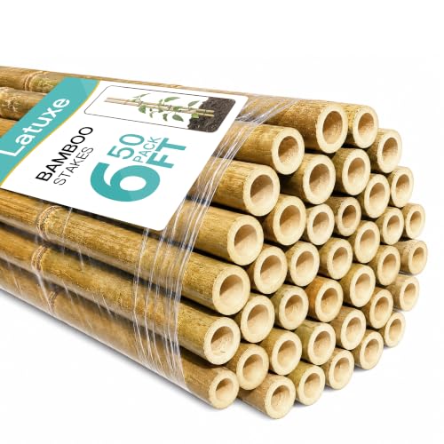 Bamboo Stakes 6FT, Garden Stakes 50pcs 72in Specifically Designed for Climbing Plants, Ideal for Tomatoes, Beans, Cucumbers, Peppers, Vines, and More Plant Growth - size: 6FT, 50pcs