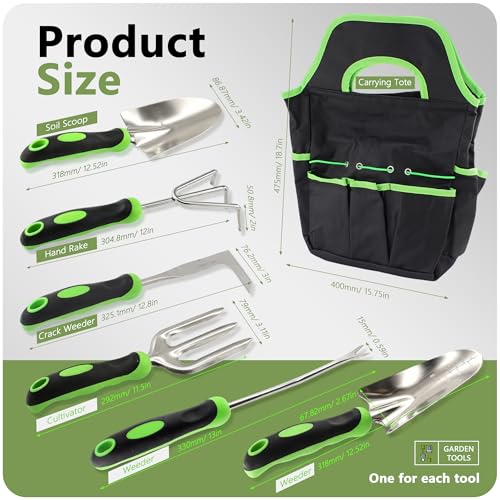 15Pcs Garden Tool Set Heavy Duty Stainless Steel Gardening Hand Tools with 5 Garden Shears Non-Slip Rubber Grip Spade Shovel Organizer Handbag Gardening Gifts for Family Friends