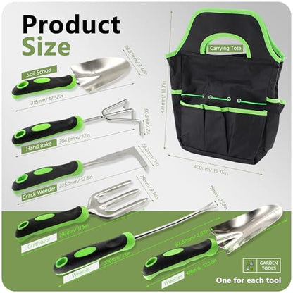 15Pcs Garden Tool Set Heavy Duty Stainless Steel Gardening Hand Tools with 5 Garden Shears Non-Slip Rubber Grip Spade Shovel Organizer Handbag Gardening Gifts for Family Friends