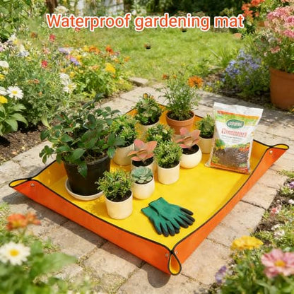 Repotting Mat for House Plants, Waterproof Portable Potting Mat Gardening Tray, Flower and Plant Care Transplanting and Potting Soil Mess Control - color: Yellow