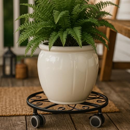 Planterhoma 8 Pack Plant Caddy with Wheels & Saucers, 11.8" Heavy Duty Metal Rolling Plant Stand, Plant Dolly with Lockable Casters, Rustproof Iron Planter Mover for Indoor Outdoor, Black - size: 11.8 Inches - 8 Pack