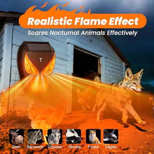 Solar Nocturnal Animal Repellent Outdoor, Waterproof Coyote Deterrent Devices with Predator Lights, Deer Repellent Devices - Repel Skunk Raccoon Opossum Fox Owl Hawk for Yard Garden Farm Chicken Coop
