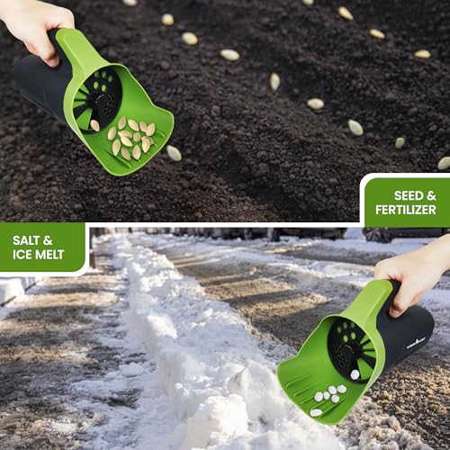 Garden Guru Handheld Seed Spreader Shaker – Multi Use Grass Seed, Fertilizer, Salt, Ice & Snow Melt Spreader – Adjustable Twist Cap w Multiple Size Openings – Lightweight 1L Capacity Hand Seeder - size: 1 Pack