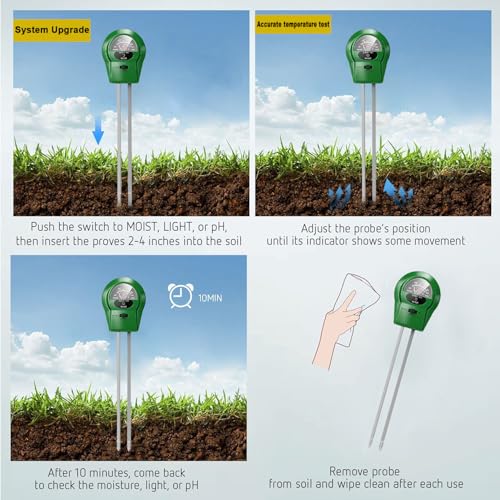 2Pcs Soil Moisture Meter,3 in 1 Moisture Meter for Plants, Tester for Moist, Light,Nutrients, pH, Soil Test Kit, Great for Garden, Lawn, Farm, Indoor & Outdoor Use, No Battery Required