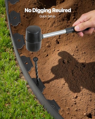 VEVOR Landscape Edging, 33 ft x 4 in Plastic Garden Border Edging with 30 Spikes & 2 Ground Stakes, No Dig, Flexible Lawn Edgings Roll, UV-Resistant Mini Fence Borders for Flower Beds Yard Paver - style: 33ft*4in（L-shaped）