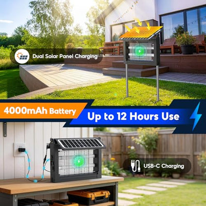 Solar Bug Zapper Outdoor, 4500V Mosquito Zapper with Dual Solar Panels - color: Black